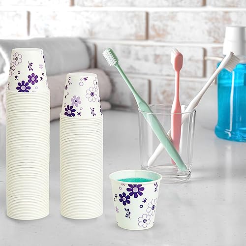 [600 Pack] 3oz Disposable Bathroom Cups, Paper Mouthwash Cups, Cold Disposable Drinking Cup for Party, Picnic, BBQ, Travel, and Event, Purple Floral