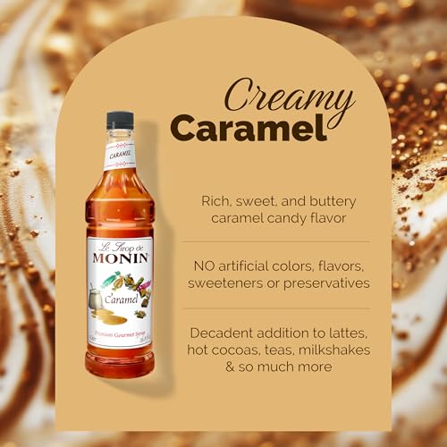 Monin - Caramel Syrup, Rich and Buttery, Great for Desserts, Coffee, and Cocktails, Gluten-Free, Non-GMO (1 Liter)