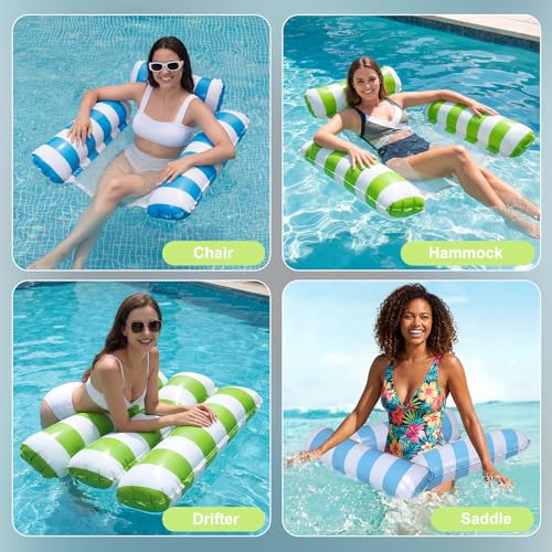 Inflatable Pool Floats Adult, 2 Pack Thick Pool Floaties Heavy Duty, Non-Stick PVC Rafts Chairs with Mesh Seat, Hammock Noodles Lounger for Summer Water Party Lake Beach