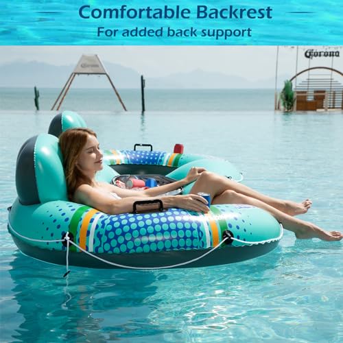 Jasonwell Heavy Duty 2 Person Inflatable River/Pool Tube Float with Removable Cooler, Tubes for Lake, Floating River Raft Lounge Floatie with 2 cup Holders For Adults, Cyan