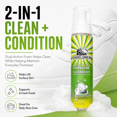 Shoe Cleaner Sneakers,8.5oz Shoe Cleaning Kit with 2 Brush,Shoe Cleaning Removes Dirt and Stain for White Shoes,