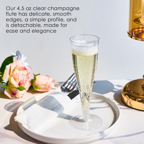 FOCUSLINE 100 Pack 4.5 Oz Plastic Champagne Flutes, Clear Plastic Champagne Glasses, Disposable Toasting Glasses Recyclable Cups for Wedding Party