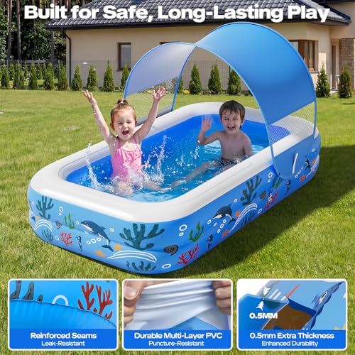 Verdenu Kiddie Pool with Sprinkler, Inflatable Baby Pool with Canopy and Soft Cushioned Floor, Toddler Pool Ball Pit for Backyard, Outdoor/Indoor Play