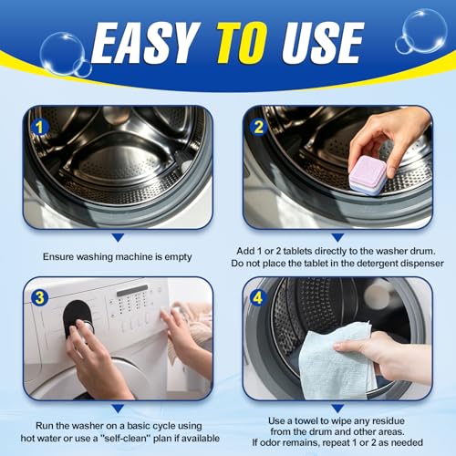Washing Machine Cleaner Tablets 24-Pack, 3-Layer Formula Deep Cleaning, Pet Hair & Odor Removal, Residue & Build-Up Cleaner for HE, Front Load & Top Load Washers