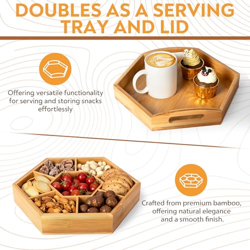 Snack and Serving Tray Set – 13" Divided Bamboo Appetizer Platter for Dry Fruit, Nuts, Cheese and Charcuterie (Bamboo, 13"x11")