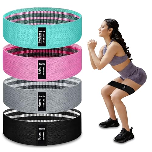 Resistance Bands for Working Out, 4 Levels Exercise Bands for Women & Men, Elastic Workout Band for Physical Therapy, Fabric Booty Band for Gym, Yoga, Pilates, Leg Training