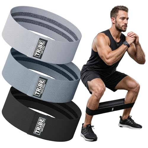 Tribe Lifting Resistance Bands for Working Out - 3 Pack Fabric Workout Bands for Women and Men - Booty Bands for Legs and Glute - Non Slip Exercise Bands Set for Squat Hip Thigh