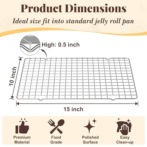 Cooling Racks for Cooking and Baking - 2 PCS 10" x 15" Grid Wire Baking Rack for Oven Cooking, Baking, Grilling, Roasting - Dishwasher Safe Bacon Rack - Fits Jelly Roll Cookie Sheet Pan