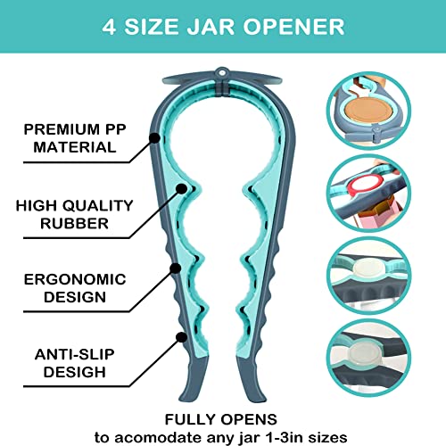 Jar Opener for Weak Hands, Seniors with Arthritis, 5 in 1 Multi Function Bottle Opener Lid Opener For Arthritic Hands with Non Slip Rubber Jar opener Gripper Pad(blue)