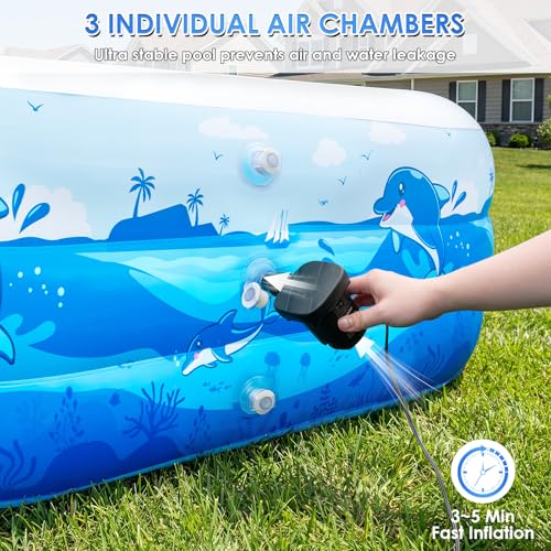 Extra Large Inflatable Pool for Adults, 165"x76"x22" Full-Sized Blow Up Pool with 0.6mm PVC & Cute Animal Print, Big Family Swimming Pool for Backyard Outdoor Summer Water Party