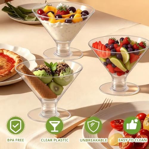 Meolibour 50 Pcs Disposable Plastic Martini Glasses for Parties 5oz, Unbreakable Clear Cocktail Dessert Parfait Glasses, Mini Martini Cups for Wedding Party Bowl Wine Ice Cream