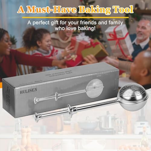 HULISEN Flour Duster for Baking, One-Handed Operation, 304 Stainless Steel Powdered Sugar Shaker Duster, Pick Up and Dust Flour Sifter, Gift Package