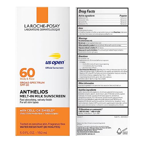 La Roche-Posay Anthelios Melt-In Milk Sunscreen SPF 60, Sunscreen For Body & Face, Broad Spectrum SPF + Antioxidants, Oil Free, Lightweight & Fast Absorbing, Oxybenzone Free