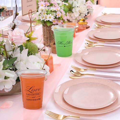 150 Pack Wedding Disposable Plastic 12 oz Mr and Mrs Cups for Wedding Reception and Bridal Shower Decorations
