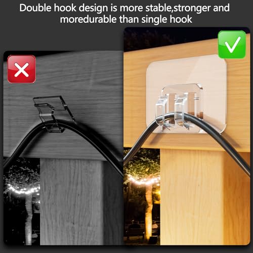 Hooks for Outdoor String Lights - 100 Pack with Adhesive Strips - No Damage, No Tools, No Holes, Waterproof and UV-Resistant, Perfect for Christmas
