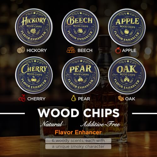 Electric Whiskey Smoker Kit with 0-60s Adjustable Timer, No Butane Needed, Cocktail Bourbon Drink Smoker Infuser Kit Smoke Whisky Set with 6 Wood Chips Flavors, Birthday Gifts for Men, Dad, Husband