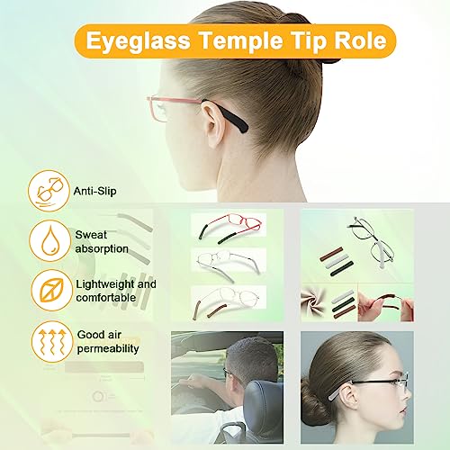 Literry Soft Knitting Cotton Glasses Ear Cushion, Anti-Slip Elastic Comfort Eyeglasses Temple Tips Sleeve, Microstructured Fabric Glasses Ear Grip, Knitting Eyeglass Arm Cushion - Black 3 Pairs