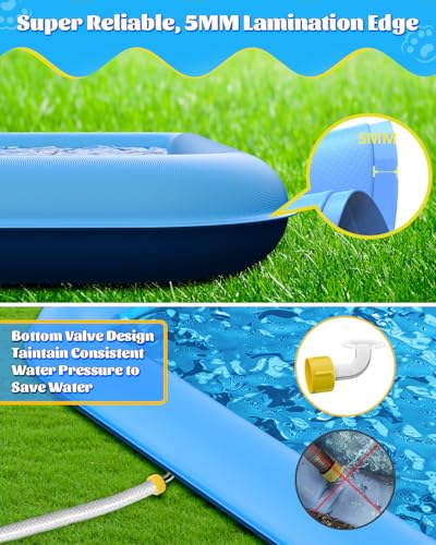 Raxurt Splash Pad, 107"- 80" Non-Slip Splash Pad for Kids and Dogs, Thickened Durable Square Dog Pool with Sprinkler Summer Outdoor Water Toys for Toddler Girls Boys Children Pet (Blue)