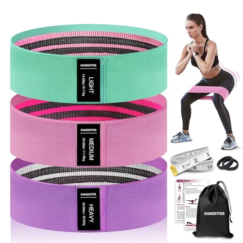 KANGFITER Non-Slip Fabric Resistance Bands for Working Out, Loop Exercise Bands for Booty Leg, Butt, Glute, Stretch Workout Bands for Women & Men, Hip Elastic Bands for Home Gym Fitness, Yoga, Pilates