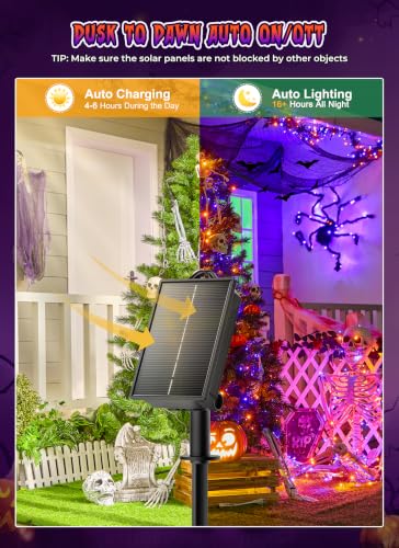 Brightown 2 Pack Solar Halloween Lights, 144ft 400 LED, Orange & Purple