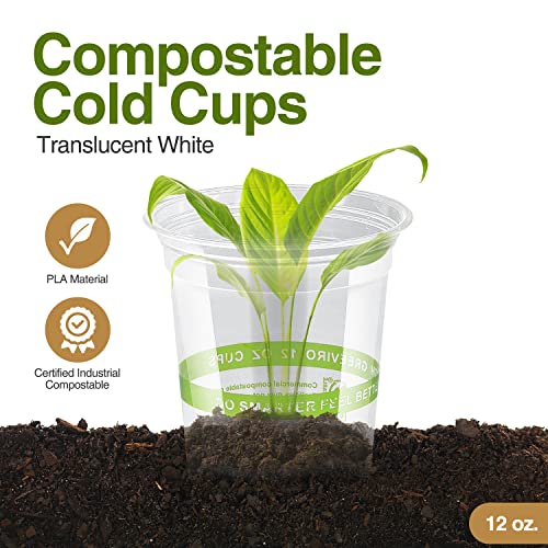 Eco Compostable Plant-Based Clear Plastic Cups 12oz Thick, Reusable, Disposable Iced Coffee Cups for Smoothies, Beer & Any Beverages for Parties, Weddings & Gatherings