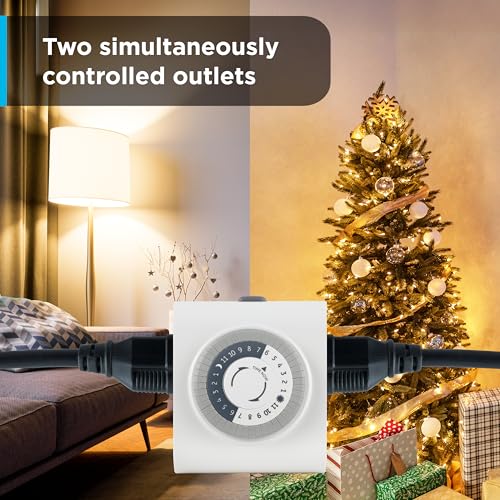 GE 24‑Hour Plug-in Mechanical Timer Outlet, 2 Grounded Outlets, 2 Pack