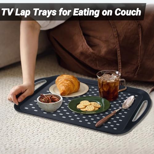 1PCS Large Non-Slip Serving Tray with Handles TV Lap Trays for Eating on Couch Food Serving Tray with Silicone Grippy Dots for Dinner Snack Fruit Dessert Breakfast (Black - 1pcs)