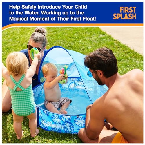 Swimways Elite Pop-Up Above Ground Pool, Baby Pool with Canopy & Carrying Case, Foldable Kiddie Pool for Ages 9-24 Months, Measures 32", Blue