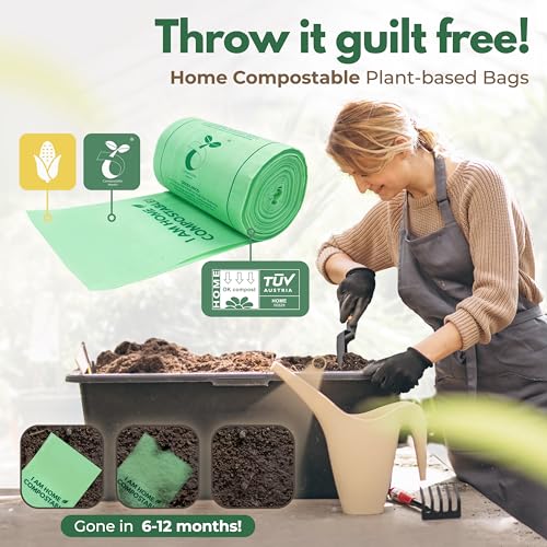 AIRNEX Small Compost Bags 1.6 Gal - 50 Compostable Kitchen Trash Bags for Countertop Bin - Cornstarch Leakproof & Tear-Resistant - OK Compost Home & Seedling Certified 0.18 mm Kitchen Garbage Bags