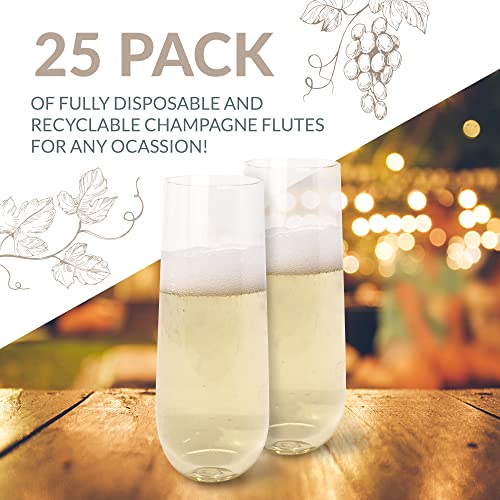 Reli. Champagne Flutes Plastic | 25 Pack | 9 oz - Clear | Stemless Premium Plastic Champagne Flutes | Party-Perfect for Celebrations