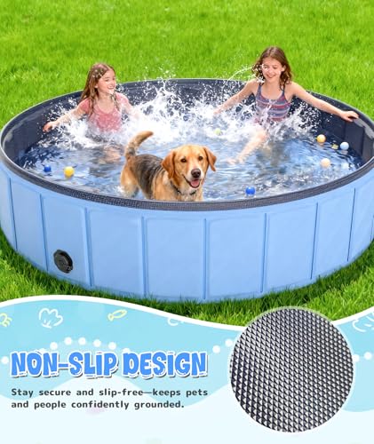 Large Foldable Dog Pool 75”x16”, EPN Heavy Duty Hard PVC Collapsible Dog Pool for Large Dogs and Kids, Leakproof Non-Slip Pet Wading & Bathing Tub with Drain, for Indoor & Outdoor Use