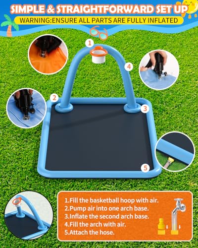Splash Pad for Kids & Dogs, Large Sprinkler Pad Water Toys with Basketball Hoop, Thickened Non-Slip Splash Mat, Foldable Play Pool & Outdoor Summer Toys Ages 4-12 (102" Splash Pad)