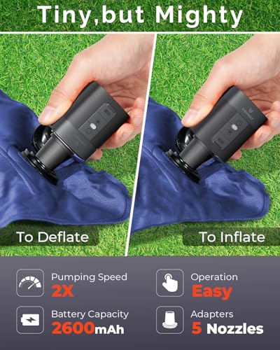 ETENWOLF AIR 3 Air Pump for Inflatables with 2600 mAh Battery & Camping Light, Ultra-Fast and Mini Electric Air Pump, Inflate Deflate for Air Mattress, Pool Floats, Vacuum Storage Bags