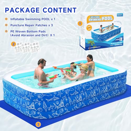 Inflatable Swimming Pool for Kids and Adults- 118" x 68" x 22" Family Full-Sized Blow Up Pools for Kids-Thickened Durable Above Ground Swimming Pool Backyard Lawn, Summer Party Outdoor and Indoor