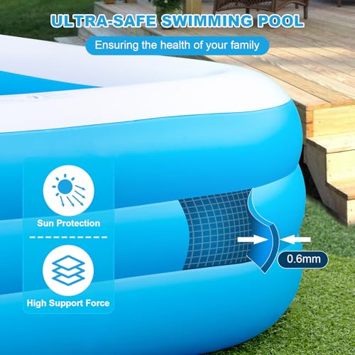 Extra Large Inflatable Pool 165'' x 76'' x 22'' for Adults ＆ Kids | Family blow up pool with electric pump, thickened PVC for backyard swimming, outdoor play and summer fun