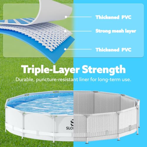 SLOOSH Round Above Ground Pool - 12ft x 30inch Outdoor Round Frame Above Ground Swimming Pool Set for Kids Adults with Filter Pump