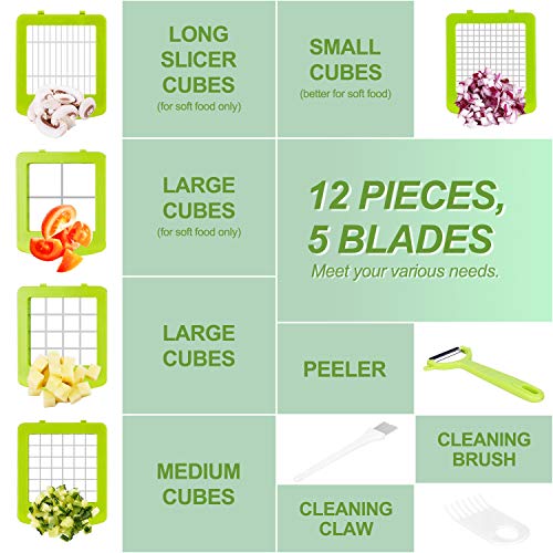 Food Dicer Chopper 5 Blades, Onion Dicer Chopper, Fruit and Veggie and Vegetables Chopper, Food Prep, Light Green