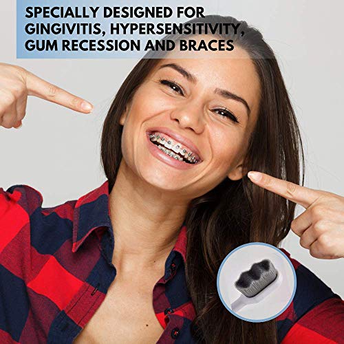 Wimolek Extra Soft Toothbrush for Sensitive Gums and Teeth. Micro Nano Toothbrushes with 20,000 Ultra Soft Bamboo Charcoal Bristles. Excellent Cleaning Effect (2 Pack) (Black Wave Bristle)