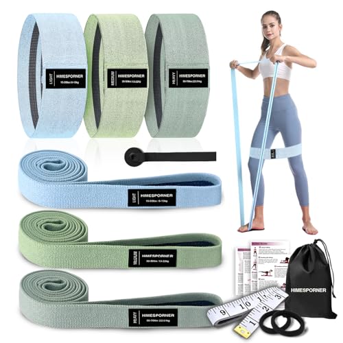 HIMESPORNER 9 PCS Fabric Resistance Bands Set for Working Out, Non-Slip Exercise Booty Bands for Women & Men Leg and Glutes with Hair Ties and Tape Measure - for Home Gym Workout, Yoga, Pilates