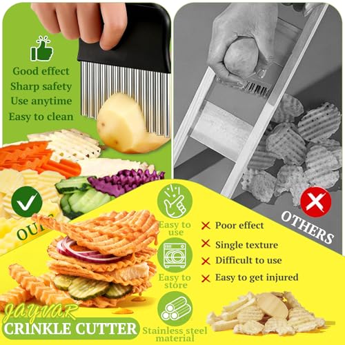 JAYVAR Crinkle Cutter, French Fry Cutter for Potatoes Stainless Steel Potato Carrot Chip Vegetable Crinkle Wavy Slicer