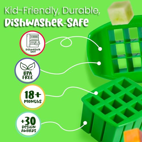 FUNBITES Crustless Sandwich Cutter for Kids Lunch (2-piece set), Uncrustable Sandwich Cutter, Bite-Size Food Cutter for Toddlers, Bento Box Accessories, BPA-FREE Dishwasher Safe, Green Squares 1pk