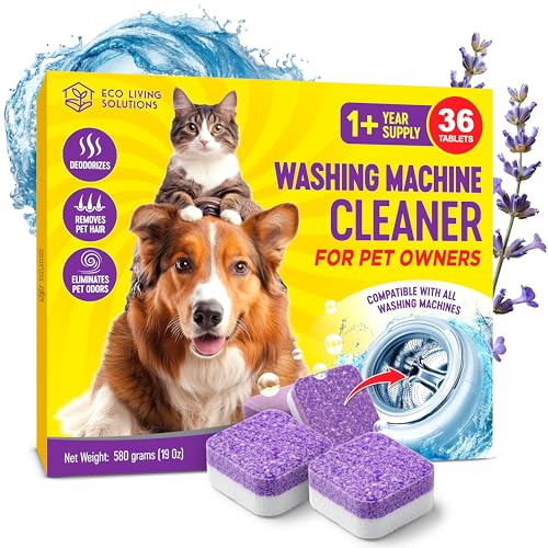 ECO LIVING SOLUTIONS Washing Machine Cleaner Tablets for Pet Owners, 36 Pack, Front&Top Load Washer Deep Cleaning, HE & Septic Tank Safe, Remove Pet Hair, Eliminates Smells, Prevents Dander Build-up