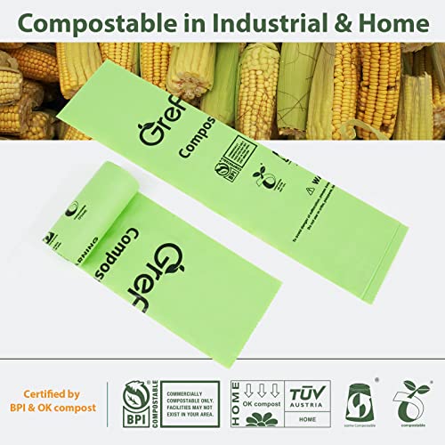 GreFusion Compostable Bags 1.2 Gallon,125 Count, Fits 0.75,1,1.2,1.3,1.6,1.8 Gallon Countertop Bin, Small compost bags, Certified by BPI, ASTM D6400 and OK Compost