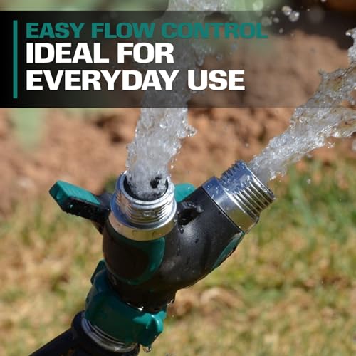 2WAYZ Hose Splitter 2 Way Heavy Duty Outdoor Faucet and Garden Connector - Water Spigot Splitter - Durable All-Metal Y Adapter with Shut-Off Valve - 4 x 4 x 1.5 Inches