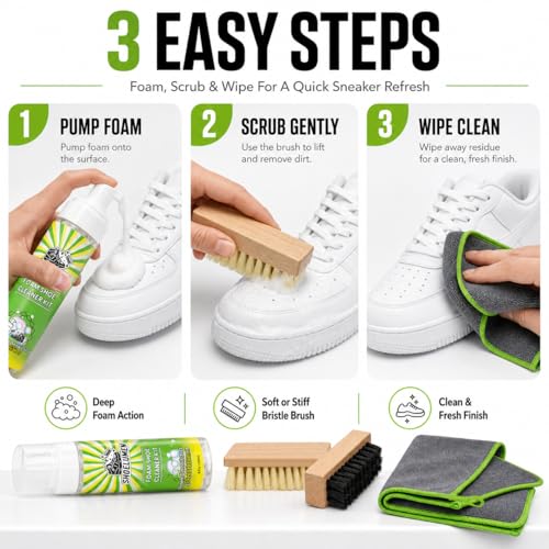 Shoe Cleaner Sneakers,8.5oz Shoe Cleaning Kit with 2 Brush,Shoe Cleaning Removes Dirt and Stain for White Shoes,