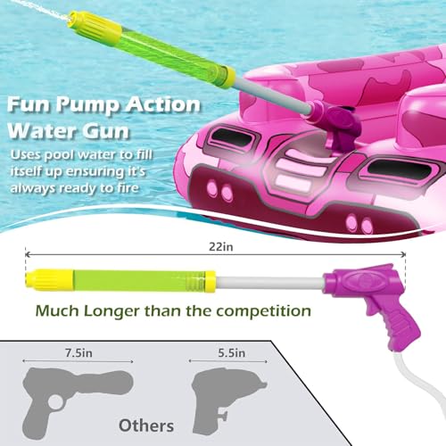 Tank Pool Floats Kids Adults - Jasonwell Inflatable Pool Floaties Swimming Pool Tank with Water Cannon Gun Swim Floaty Rafts Lake Beach Party Pool Toys for Boys Girls Toddlers Kids (Rose, M)