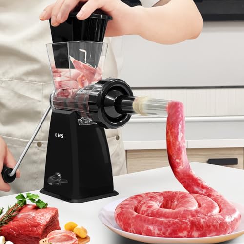 LHS Manual Meat Grinder with Stainless Steel Blades Heavy Duty Powerful Suction Base for Home Use Fast and Effortless for All Meats-Black