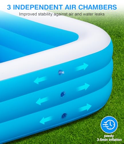 Large Inflatable Swimming Pool - GISAEV 145" x 74" x 22" Oversized Family Blow Up Pool for Adults & Kids, Sturdy Thickened Backyard Kiddie Pool, Easy Setup & Portable