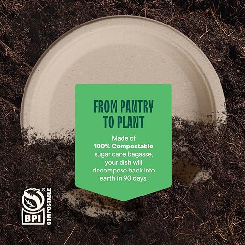 Paper Plates, 100% Compostable Heavy Duty Disposable 10 Inch Plate - [125-Pack] Eco-Friendly, Biodegradable Bagasse - (PFAS-Free) - (BPI Certified)