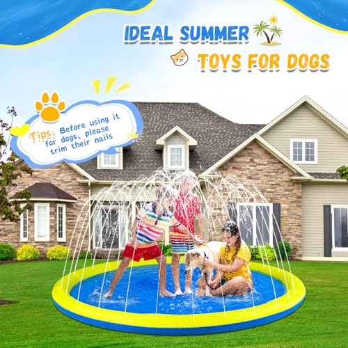 107 inch Extra Large Non-Slip Splash Pad Sprinkler for Kid and Dog, Kiddie Dog Pool, Kid Outdoor Toys for Ages 3-12 Boys Girls, Summer Outdoor Water Kids Toys, Parent Games, Backyard, Lawn